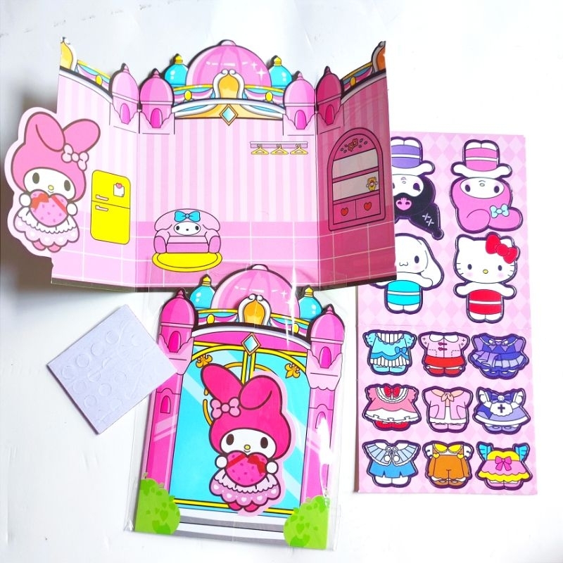 (Tidak Random) Dress Up Sticker Sanrio Labubu Stiker Sanrio Bongkar Pasang Baju Bajuan Mainan Anak