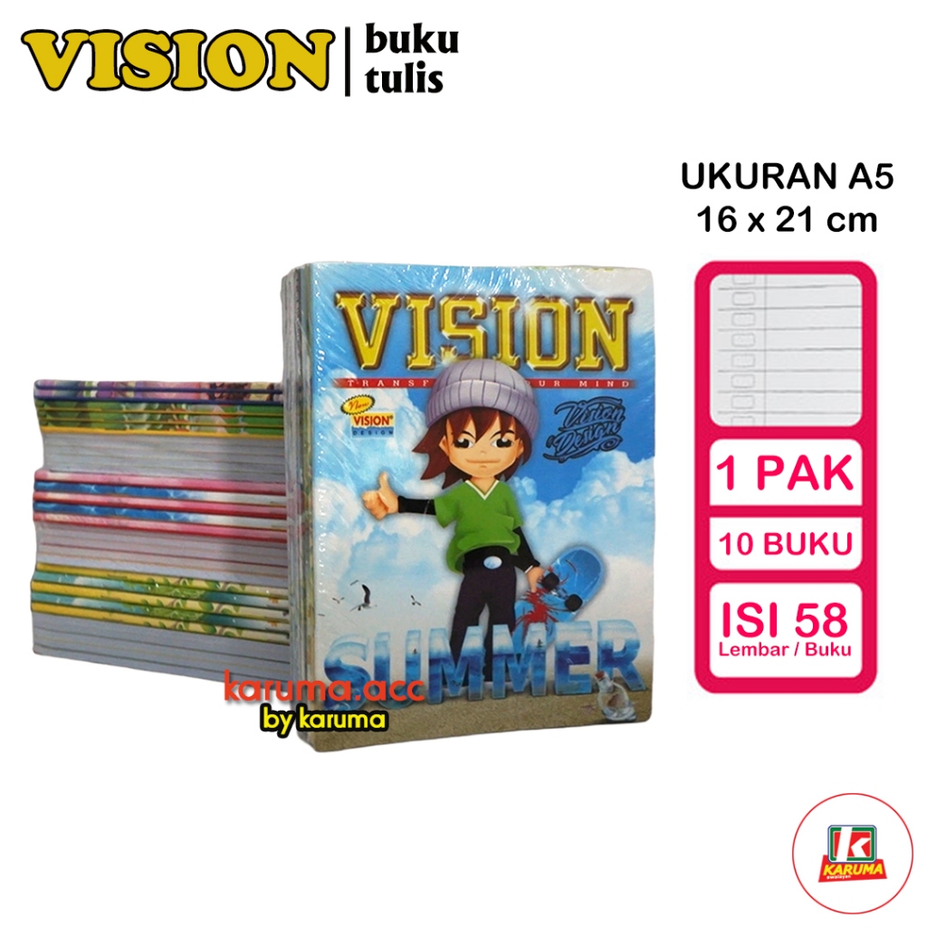 

BUKU TULIS 58 LEMBAR 1 PACK | VISION BUKU TULIS 58 LEMBAR 1 PACK ( ISI 10 PCS )