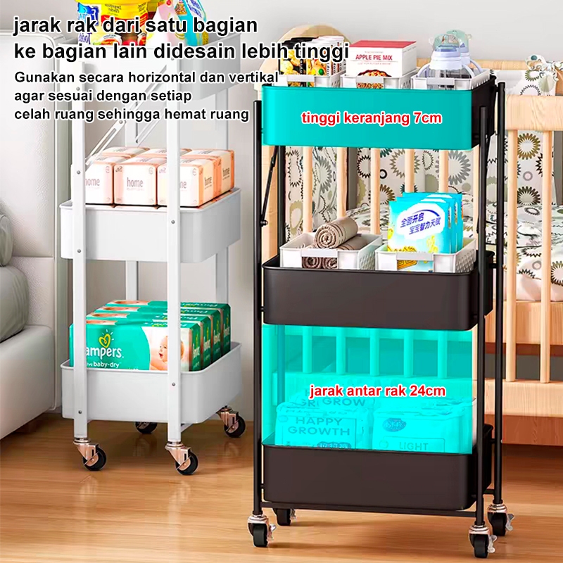 Rak Lipat Troli Susun Rak Troli Besi 3 Susun Rak Besi Susun Rak Dapur Stainless Rak buku besi Rak
