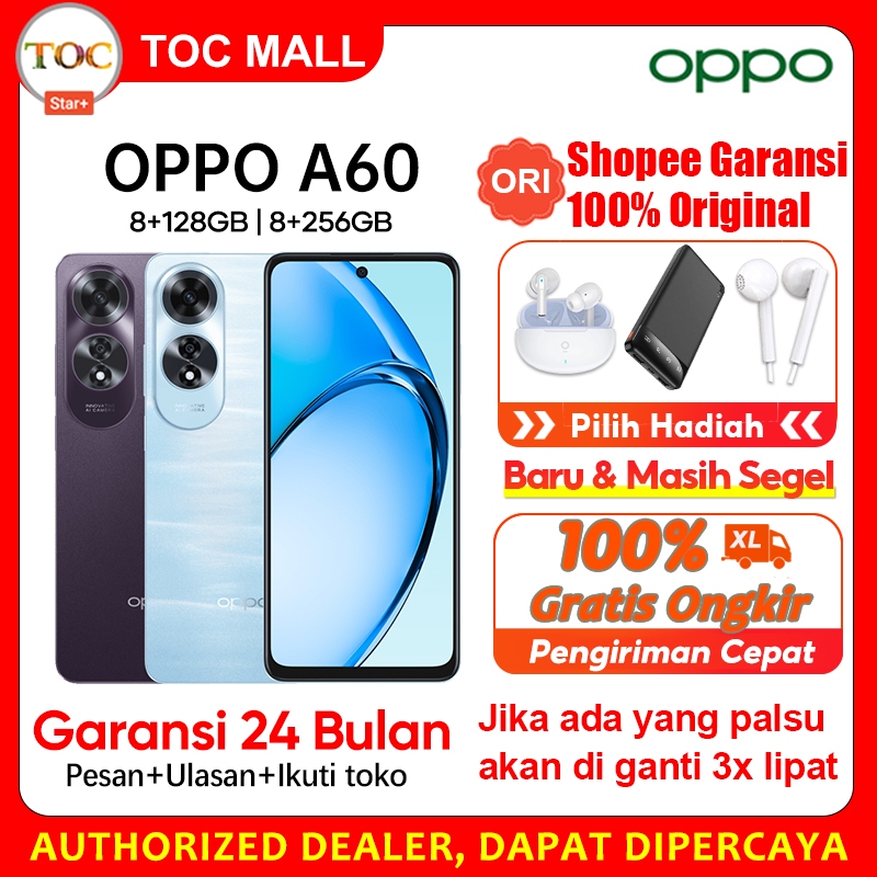 OPPO A60 8/128GB 8/256GB RAM 8+8GB Extended NFC Dual Kamera AI 50MP 45W SUPERVOOC Baterai 5000mAh