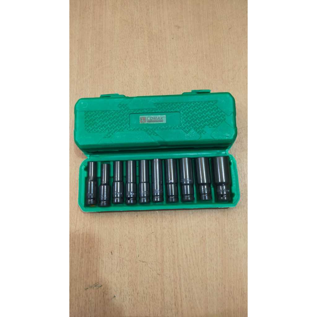 LOMAX Mata Bor Impact Wrench 1/2 inch (Mata Mesin Pembuka Baut 10 pcs) Box Hijau MAT00993