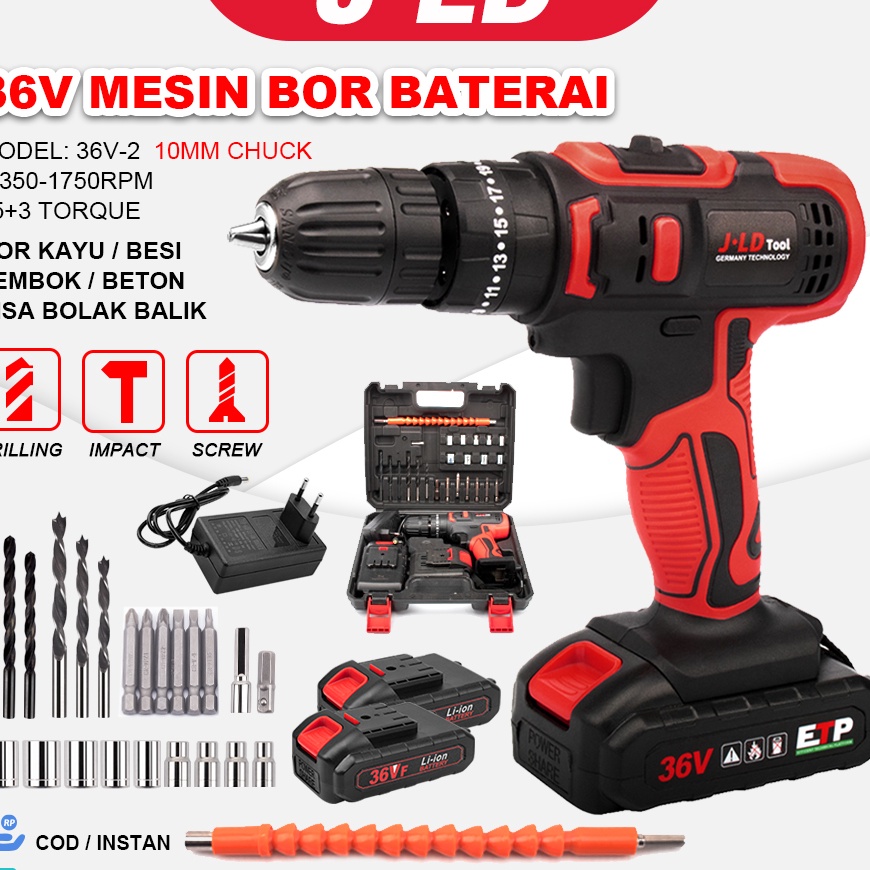D2289 JLD Mesin Bor Baterai cas 1mm jld tool Impact Bor Baterai bor tangan baterai 36VF impek batera
