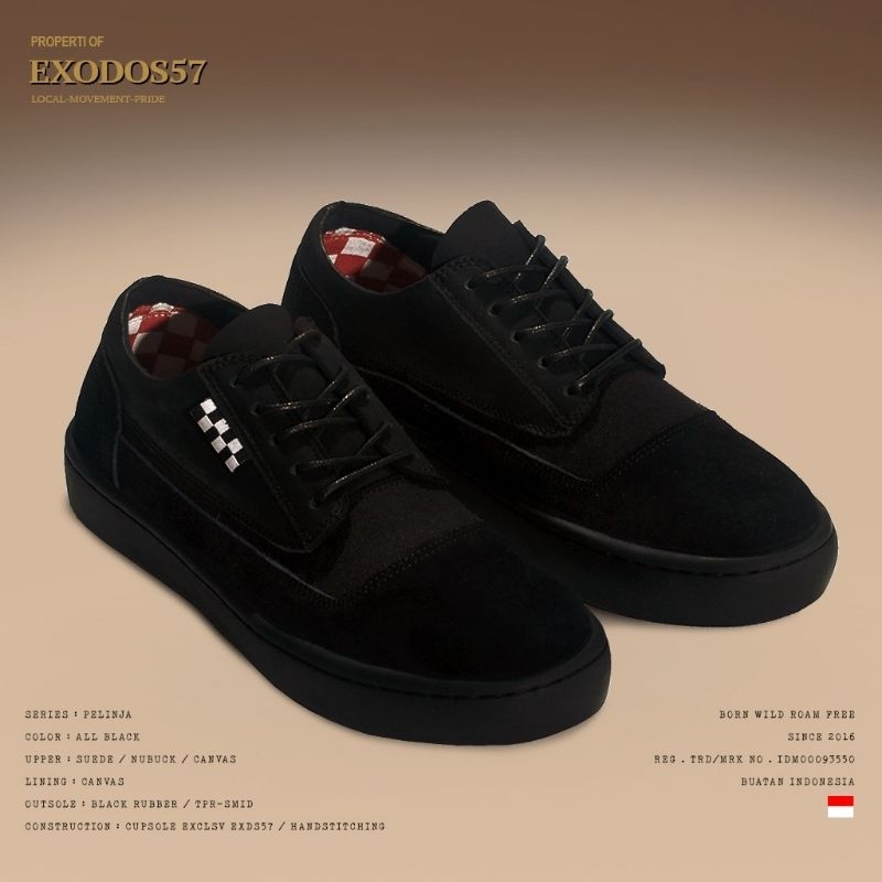 Sepatu Sneakers Kulit Pria Exodos57 - Pelinja All Black