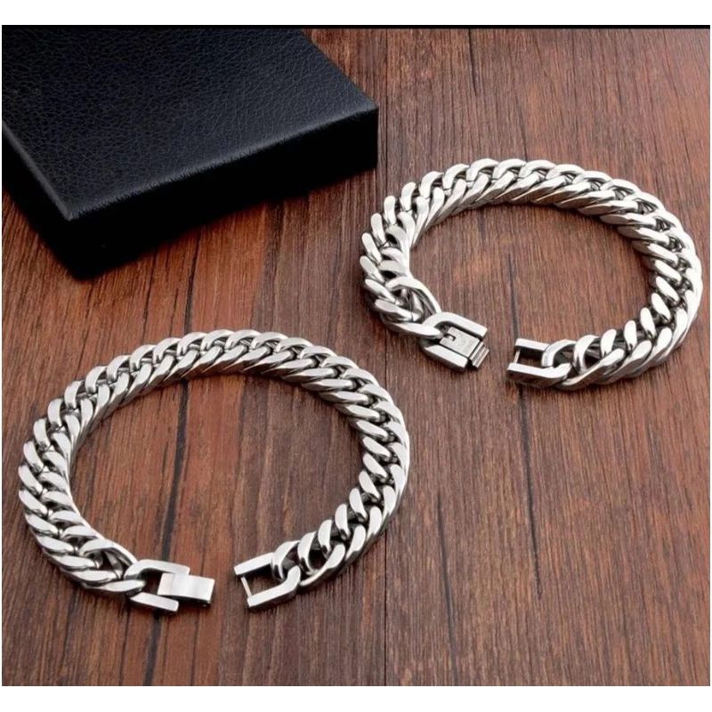 GELANG TITANIUM PRIA MODEL RANTAI TERLARIS RANTAI JALIN MODEL PENGAIT KLIP