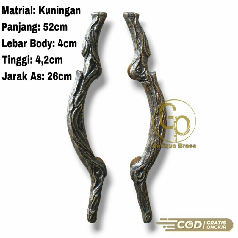 Gagang Pintu Rumah Handle Pintu Kuningan Motif Kayu Panjang 52cm