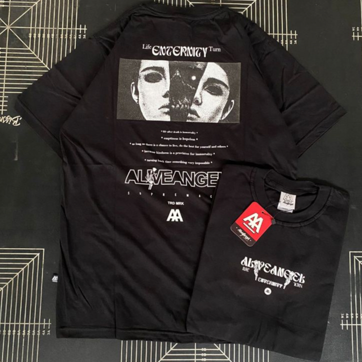 T-shirt Distro Pria & Wanita Two Face Skull World Wide Black Tees Short Slevee Bootleg / Kaos Street