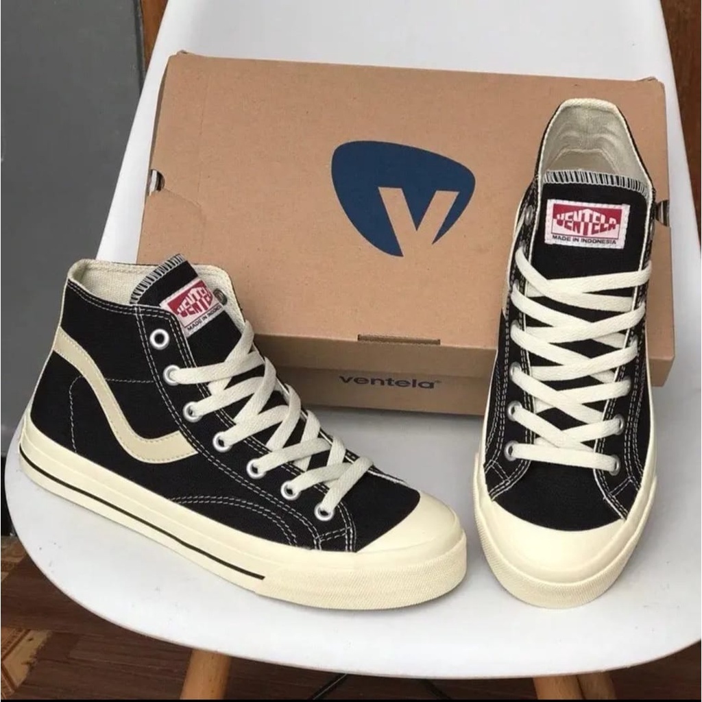 Sepatu Ventela Public High Black White & Black Natural