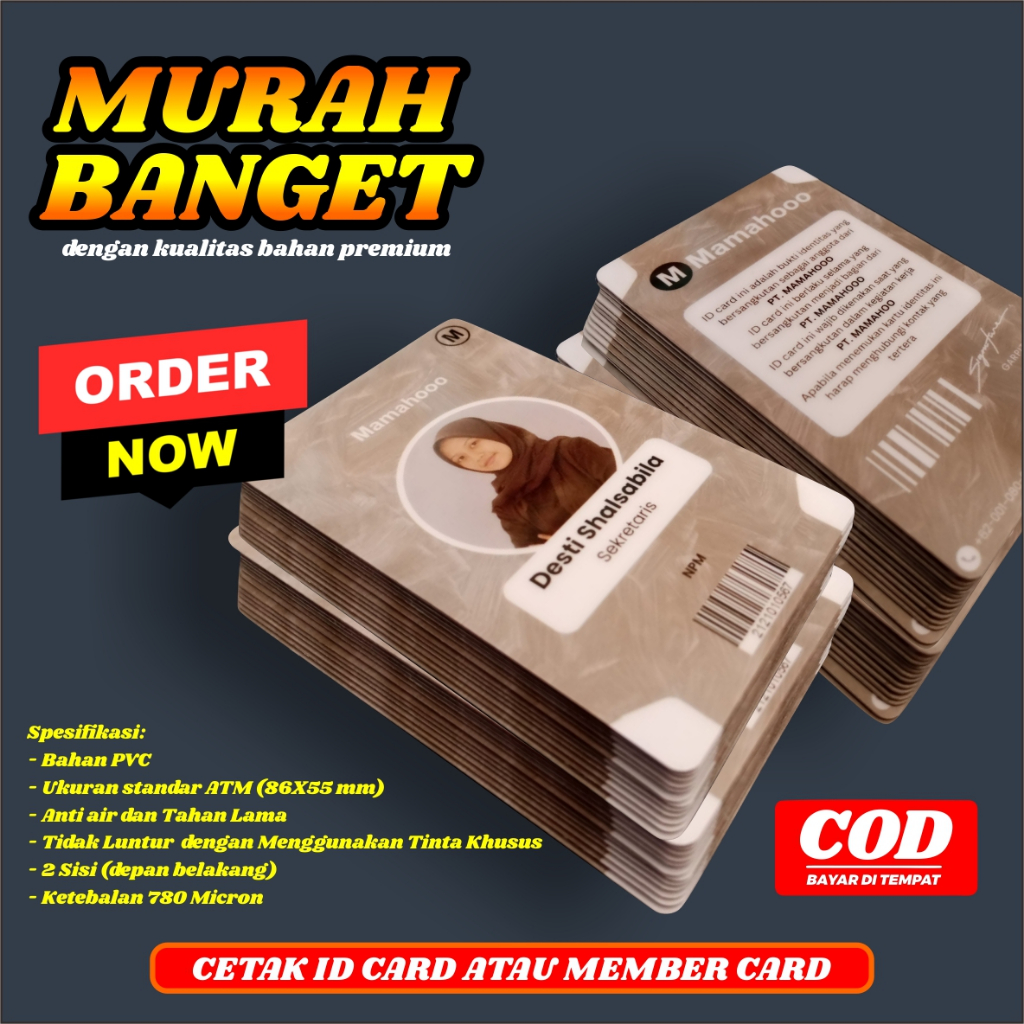 

KARTU ID CARD BAHAN PVC tebal 0,78 micron / tidak luntur kena air