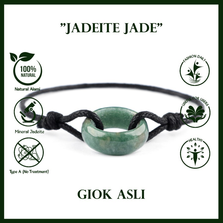 Gelang Tali Keren Batu Giok Hijau Asli Natural Jadeite Jade Bangle Pria Wanita Viral