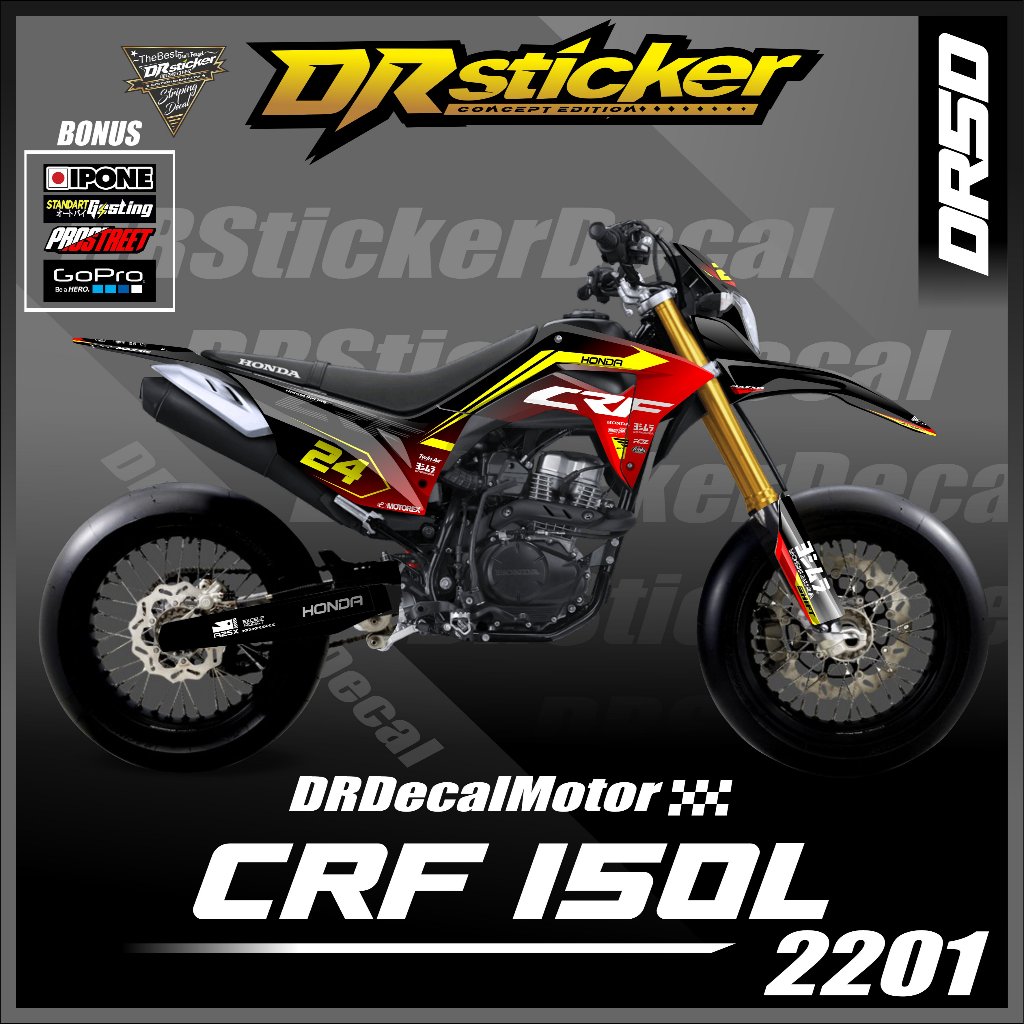 Decal Sticker Crf 150 L Full Body / Crf Gradasi Super Moto ( Bebas Custom ) - Merah, Laminasi Doff/G