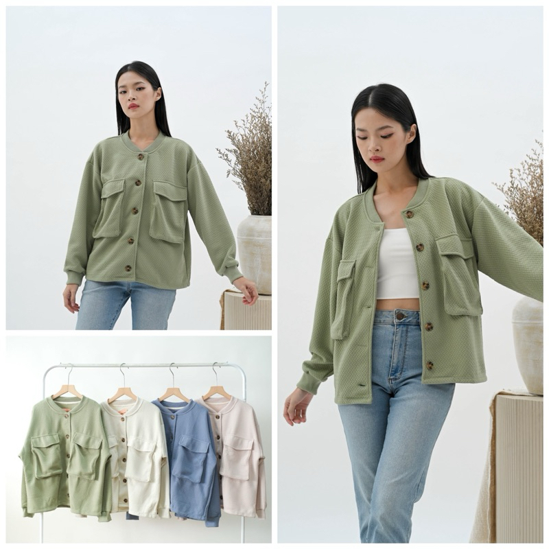 Premium Jaket Wanita Outer Pastel Babyterry Oversize Cardigan Kantong Kancing Import