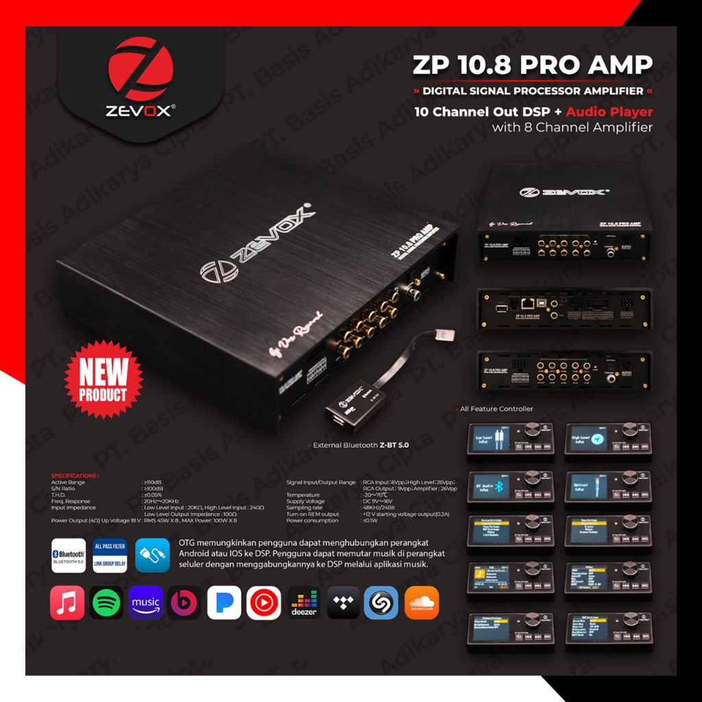 Digital Sound Processor Audio Mobil ZEVOX ZP 10.8 PRO AMP DSP 10CH Built in Power Amplifier 8CH FREE