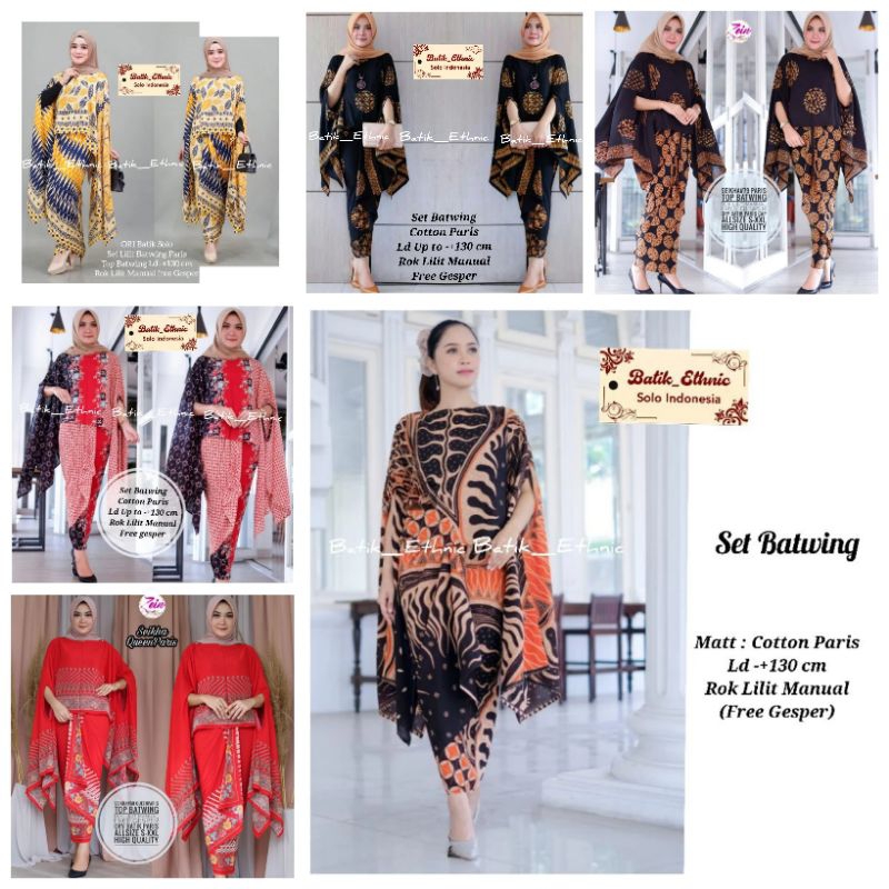 Set Top Batwing & Rok Lilit Manual (Free Gesper), Batik Catton Paris
