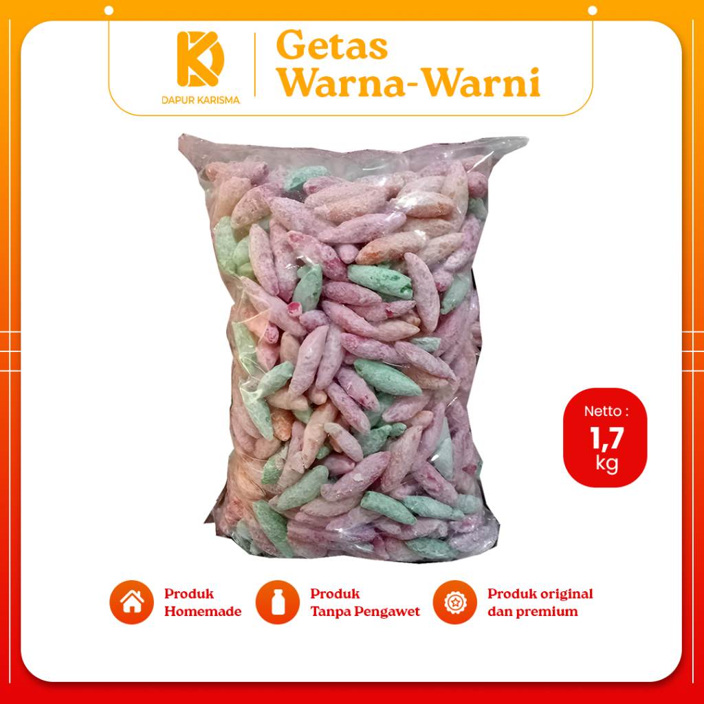 

Getas Warna Warni Snack Kiloan Widaran Lonjong Cemilan Manis Jajanan Gabus 1 Ball 1,7 Kg