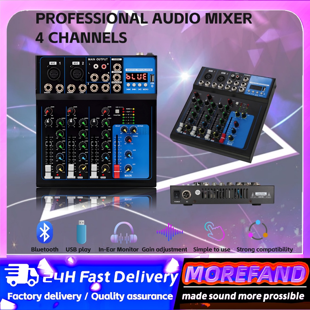 MOREFAND AUDIO MIXER mixer profesional 4-channe  mixer Penguat sinyal USB Penguat KTVcangkang logam