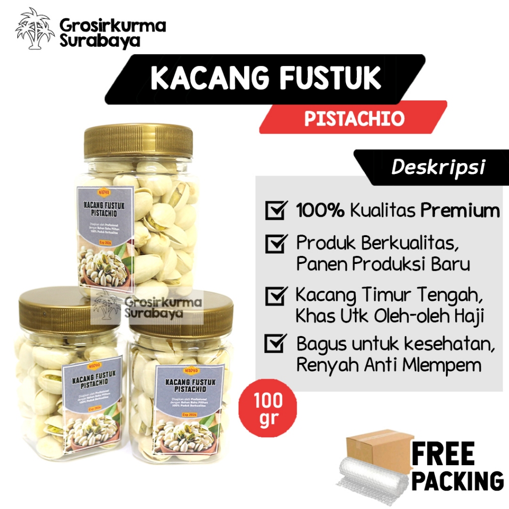 

KACANG FUSTUK Kemasan Toples 100gr Premium Pistachio Kacang Ketawa Khas Timur Tengah Oleh Haji Umroh