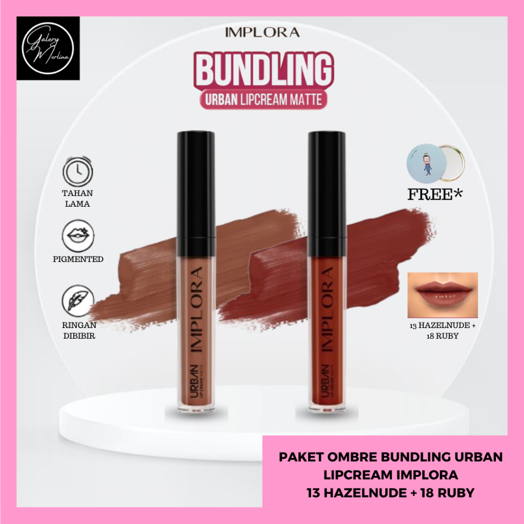 Paket Ombre Bundling Implora Urban Lipcream 13 Hazelnude + 18 Ruby / set Hemat Murah COD Original
