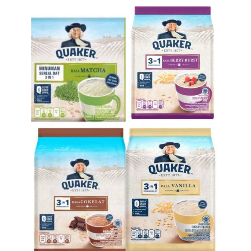 

Quaker 3in1 Minuman Sereal isi 8 sachet Coklat Vanilla Berry Burst Matcha