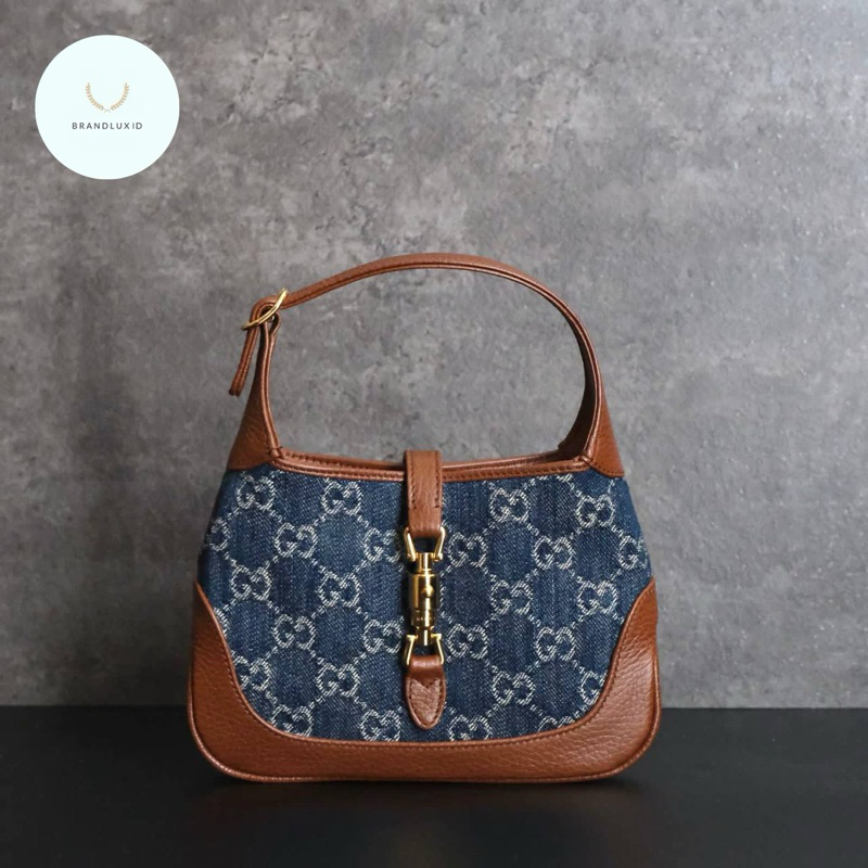 Gucci Jackie Mini Shoulder Bag in Blue Denim / Brown