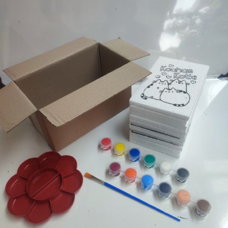 

PAINTING KIT PAKET HEMAT LENGKAP MEWARNAI STYROFOAM MINI 10 X 15 CM + BOX 1 set dengan cat kuas dan palet mainan edukasi anak melukis gambar karakter di media sterofoam styrofom seterofom gabus kado ulang tahun hampers murah ekonomis - Armina Art