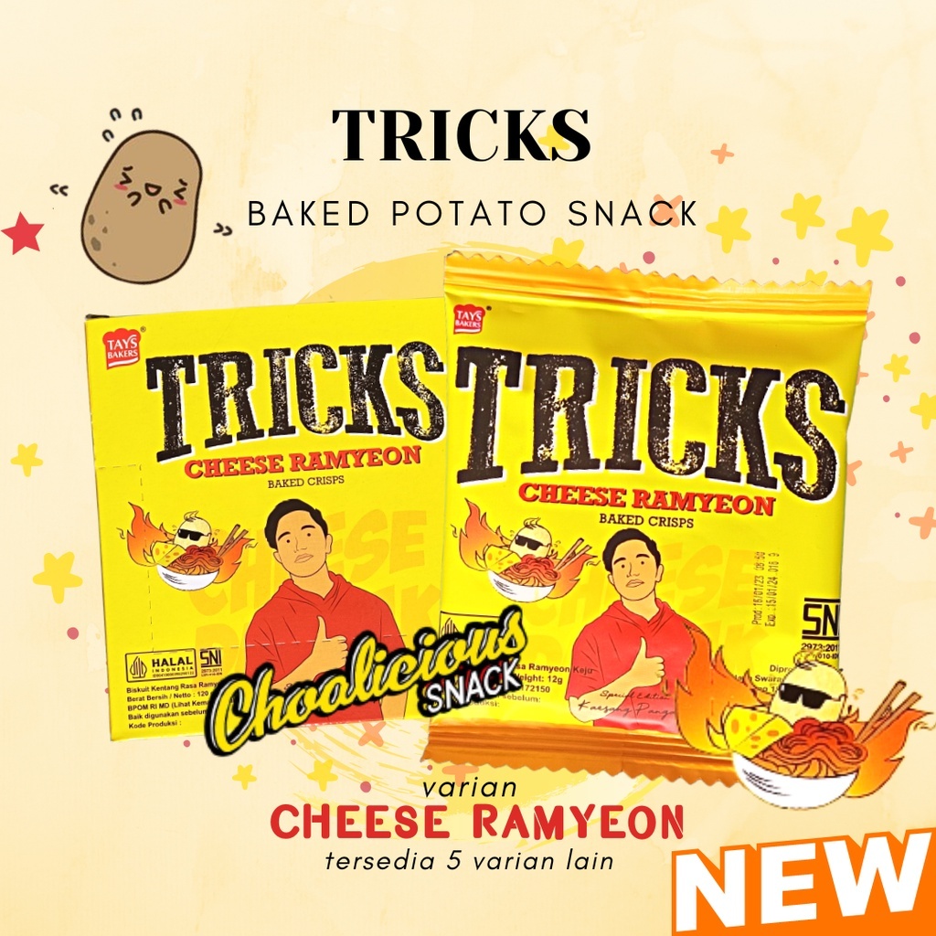 

1PCS TRICKS CHEESE RAMYEON Crispy Crackers Roasted BAKED CRISPS Biskuit Kentang Rasa Ramyeon Keju 12gr