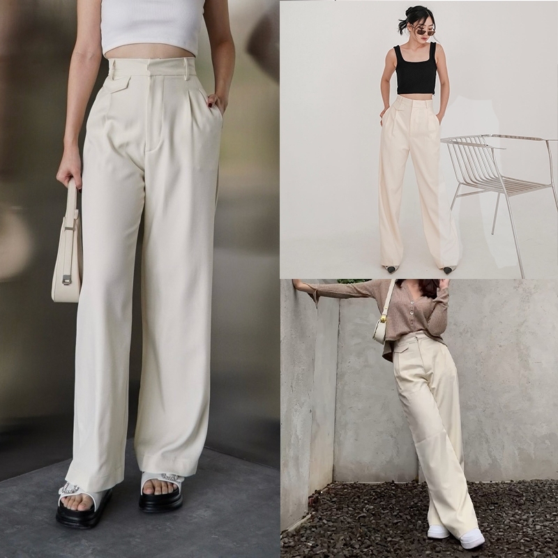 Loose Pants Celana Wanita Kekinian Korean Style Kulot Premium Highwaist Bahan Jatuh Clana Hw High Wa