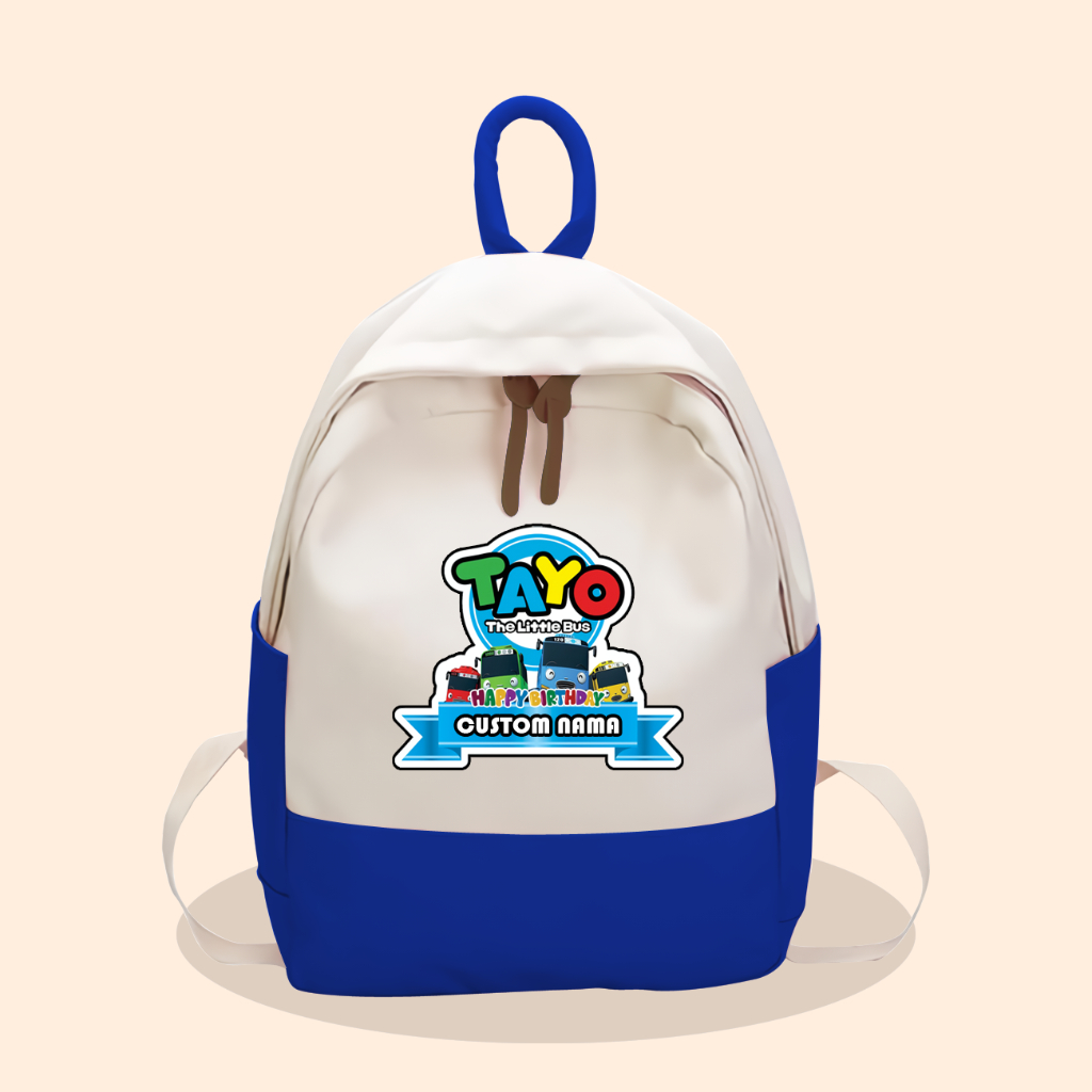 Tas Happy Birthday Custom Nama Motif Tayo Kado Anak Ransel Sekolah Backpack Grosirsweterbandung