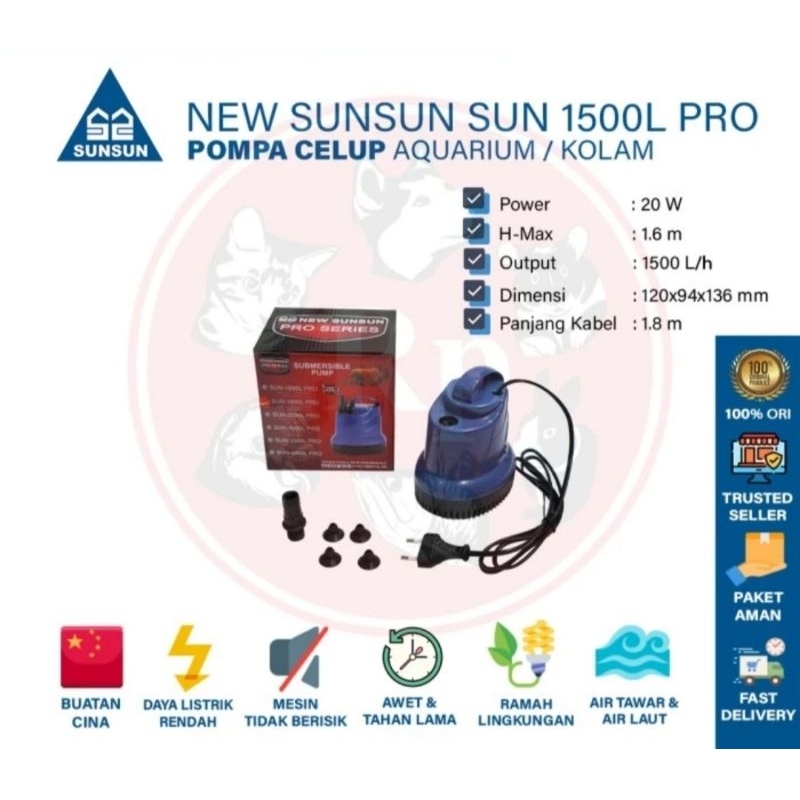 NEW SUNSUN SUN 1500L SUN-1500L Pompa Air Celup Kolam Aquarium