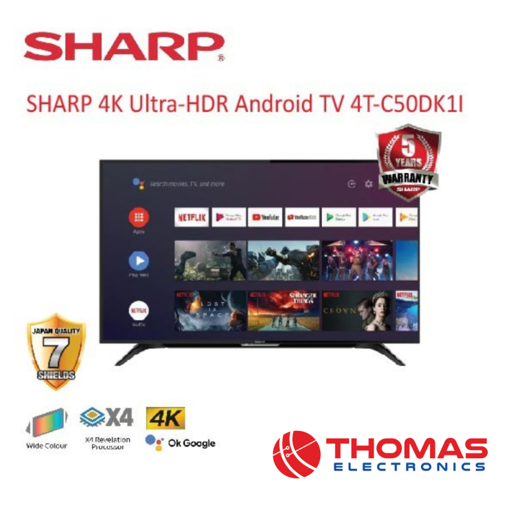 SHARP 4K Ultra HDR Android TV 4T C 50 DK 1I 50DK Smart TV 50 Inch Garansi Resmi