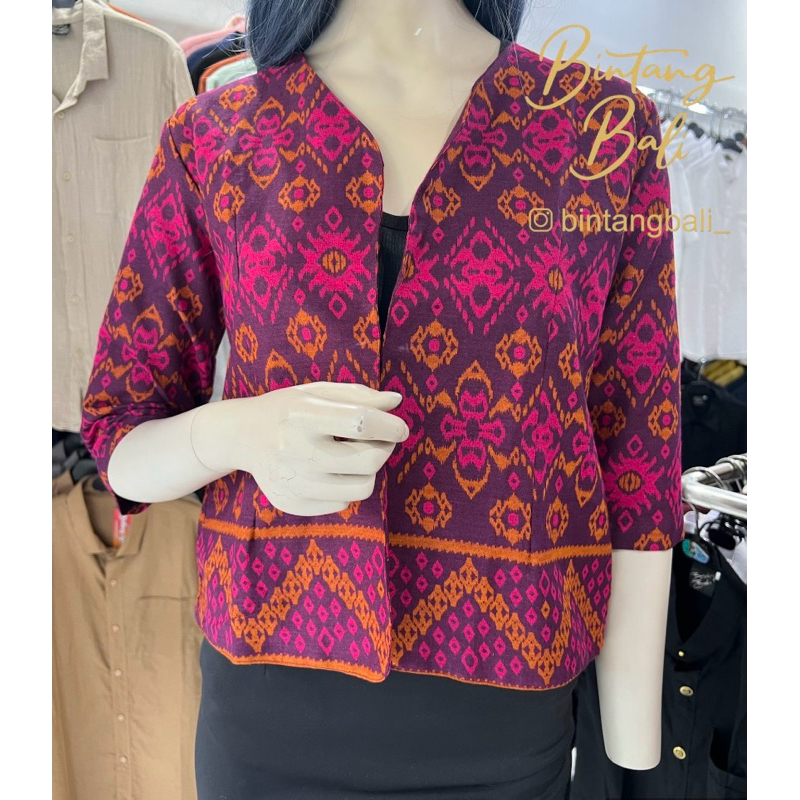 Blazer Wanita Bolero Cewek Endek Bali Katun Sadewa Magenta Pink Merah