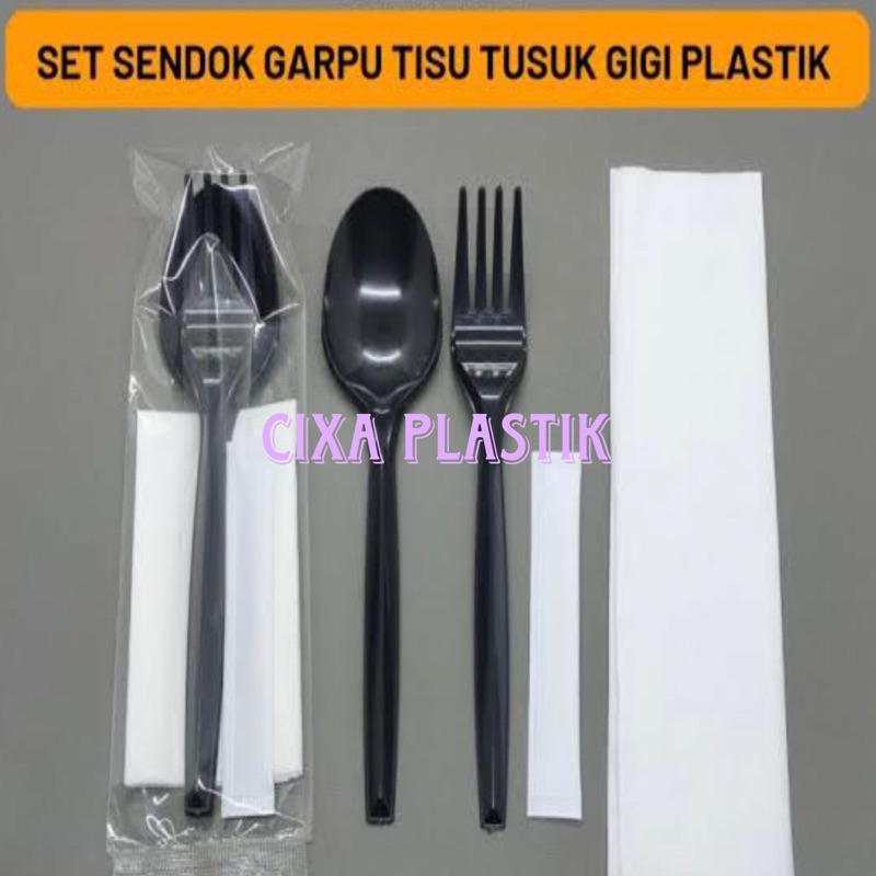 paket sendok garpu tusuk gigi dan tisu