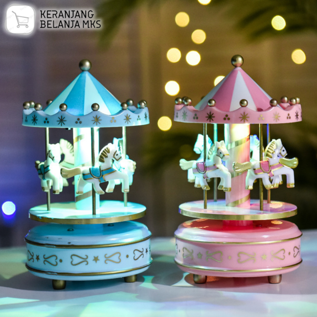 Kotak Musik Merry Go Round Musical Box Carousel Mekanikal Kotak Musik Kuda Korsel Hadiah Anak