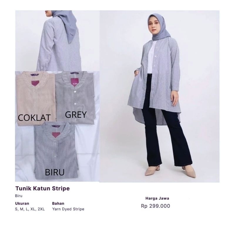 preloved Elzatta Tunik Katun Stripe kemeja long shirt oval