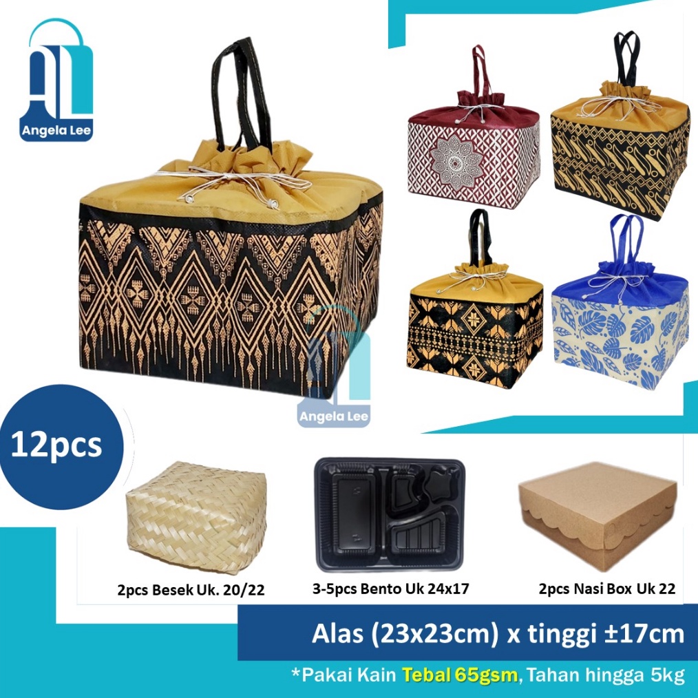 

Terlaris 12pcs Tas Kain Serut Motif Batik utk 2dus 22x22 Goodie Bag Hajatan syukuran spunbond besek