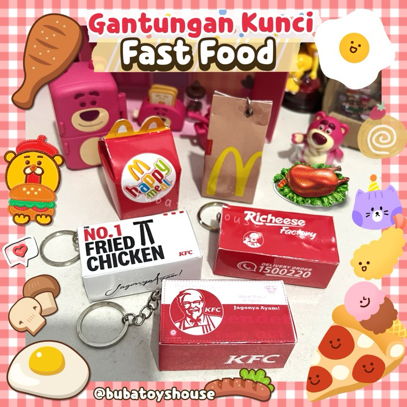 Gantungan Kunci Fast Food KFC McD Richeese Factory McDonald Bungkus Makanan Kentucky Fried Chicken K