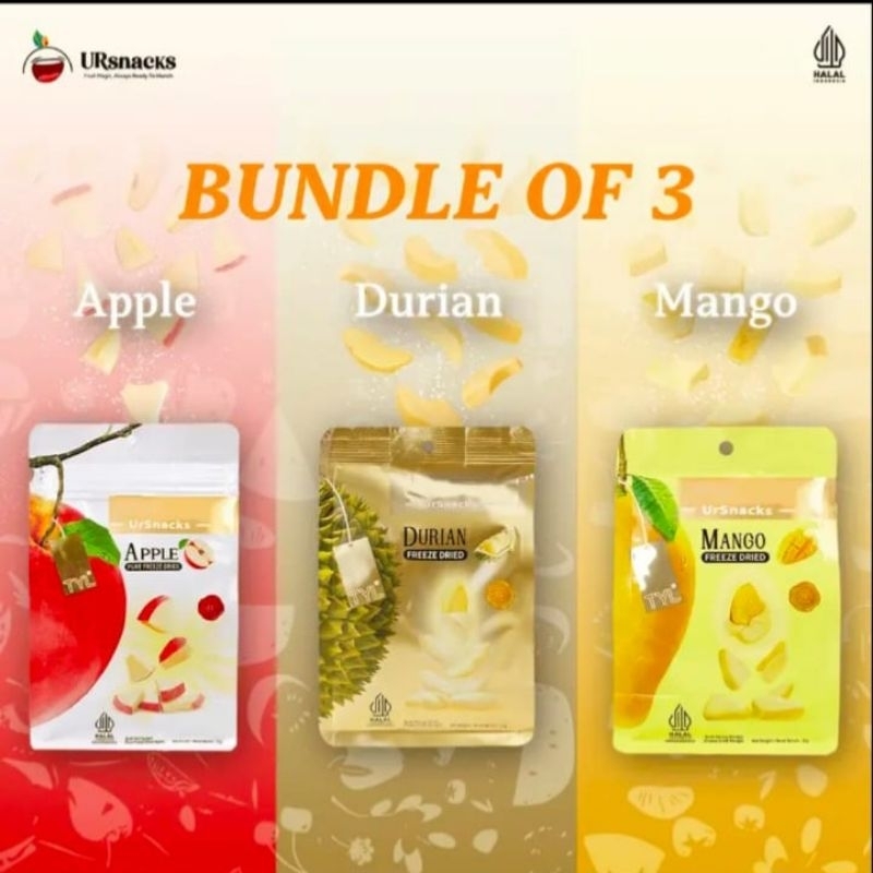 

TYL URSNACK BUNDLE 3 Rasa Apel,Durian&Mangga Freeze Dried Snack Keripik Cemilan Enak Halal dan Bpom