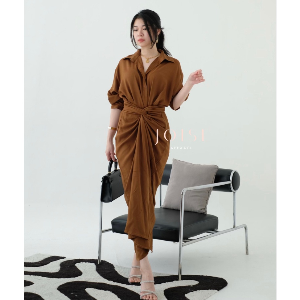 Terbaru JOISE  Kylie Wrap 3in1 Shirt Dress Tali Maxi  Dress Panjang Lilit  Dress Wanita Polos