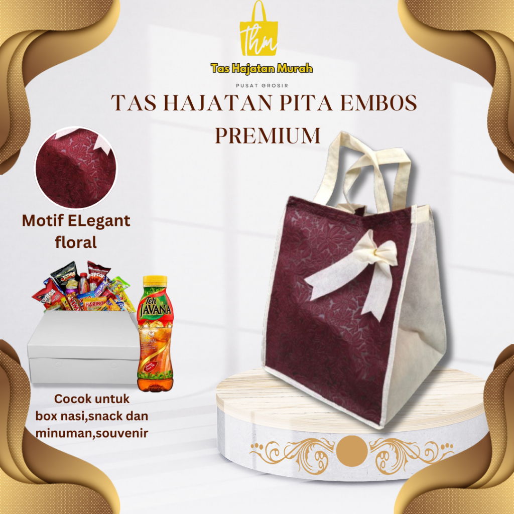 

Tas Hajatan Mewah Lusinan Murah Motif Embos Pita Premium 1 lusin (isi 12 pcs) 22x22 Tiggi 30 cm