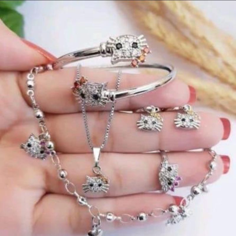 Perhiasan anak satu set emas putih lucu isi 4 pcs anti karat realpict cantik fashion aksesoris anak