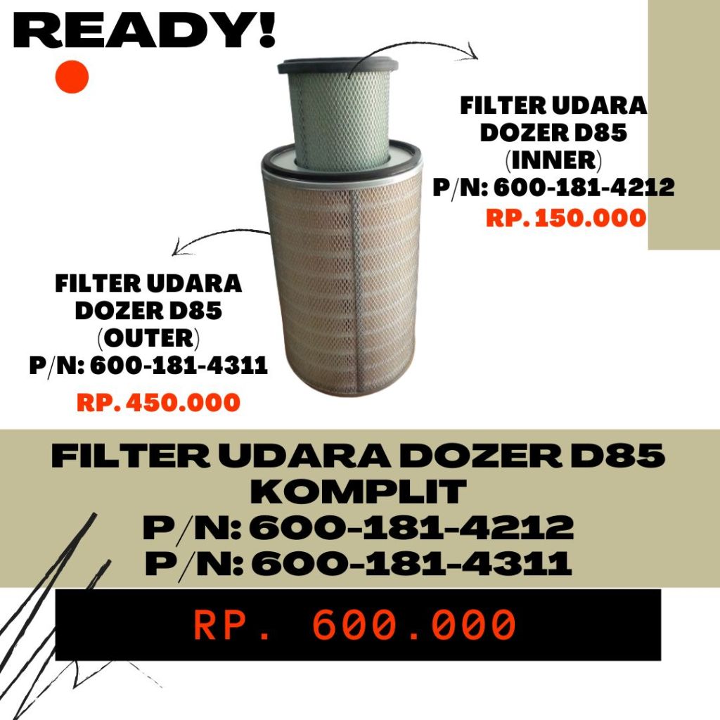 FILTER UDARA DOZER D85 SS-2 INNER + OUTER KOMPLIT 600-181-4212 + 600-181-4311