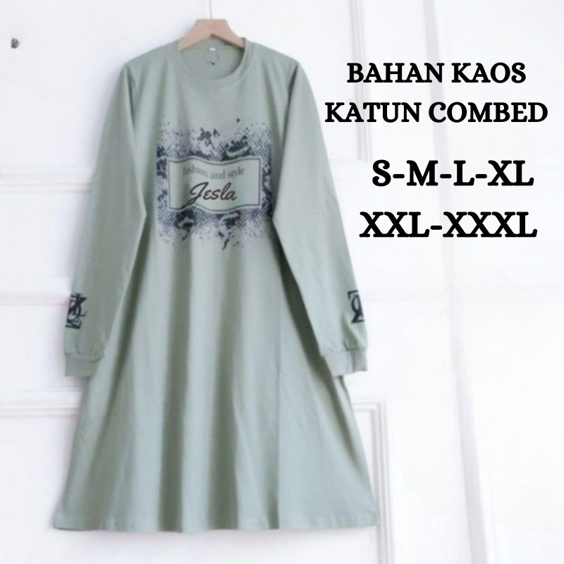 Tunik Wanita Terbaru  Jesla Tunik BO Bahan Kaos Katun Combed Aplikasi Sablon Size  S M L XL XXL XXXL
