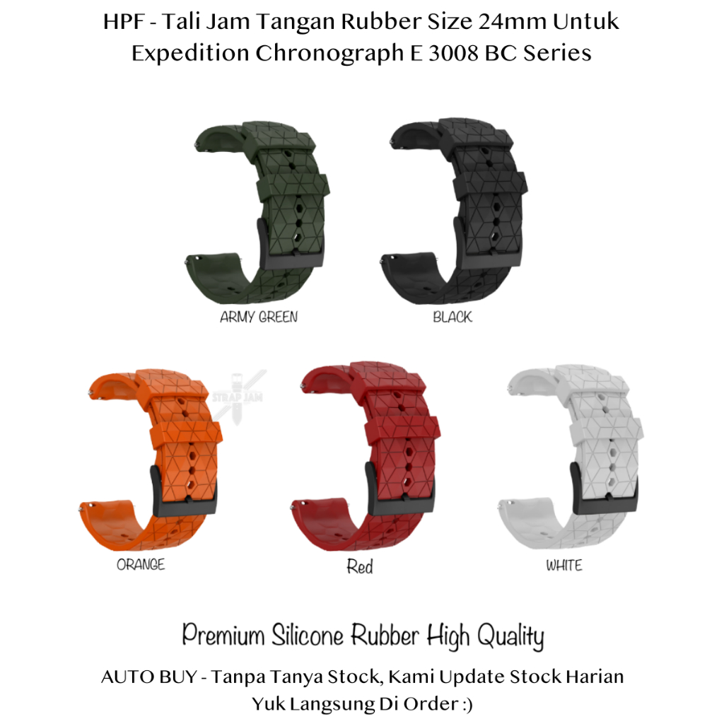 HPF 24mm Rubber Strap Expedition Chronograph E 3008 BC Series - Tali Jam Tangan Silikon Premium