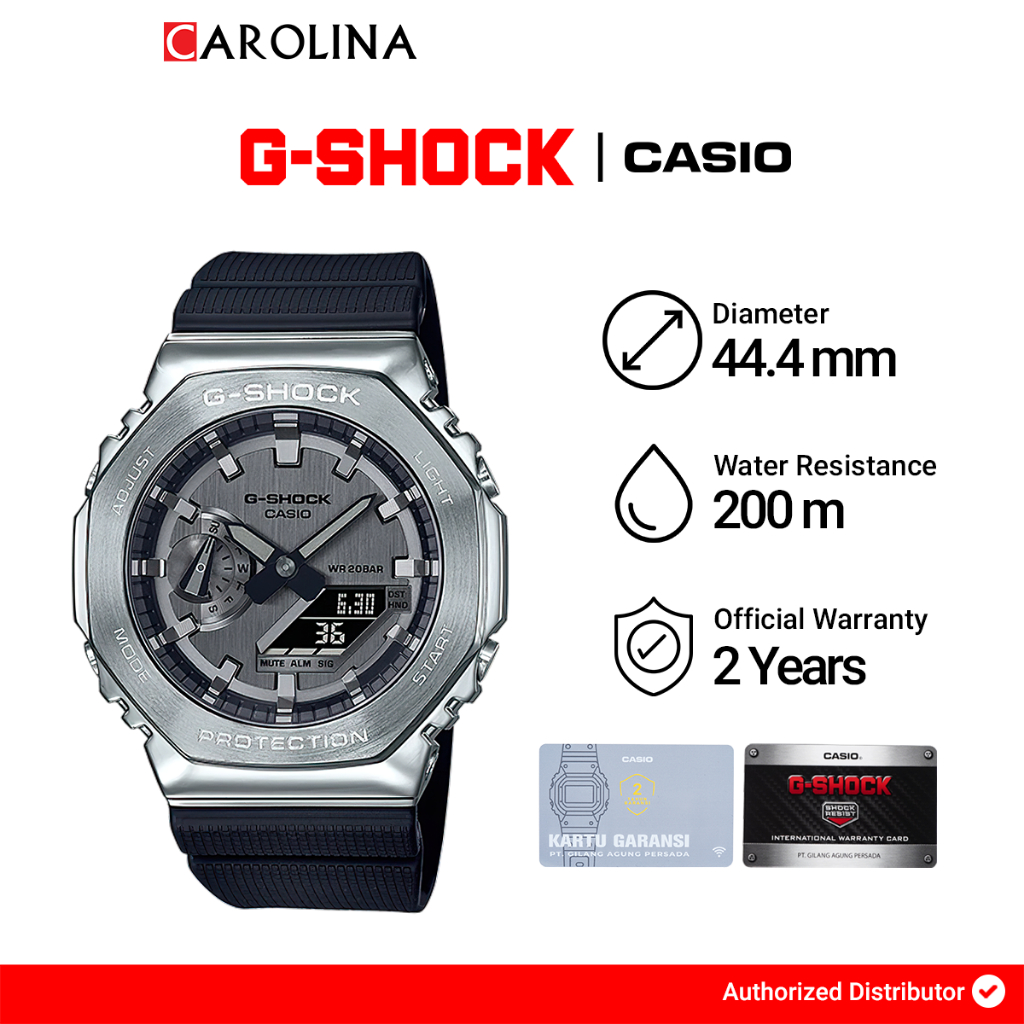 Jam Tangan Pria Casio G-Shock GM-2100-1A Color Series Black Digital Analog Dial Green Resin Band