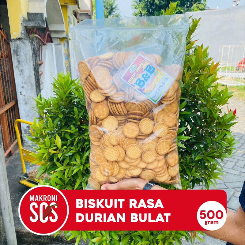 

Biskuit Durian Bulat 500GR Manis Renyah Biskuit Aroma Rasa Durian Bentuk Bulat