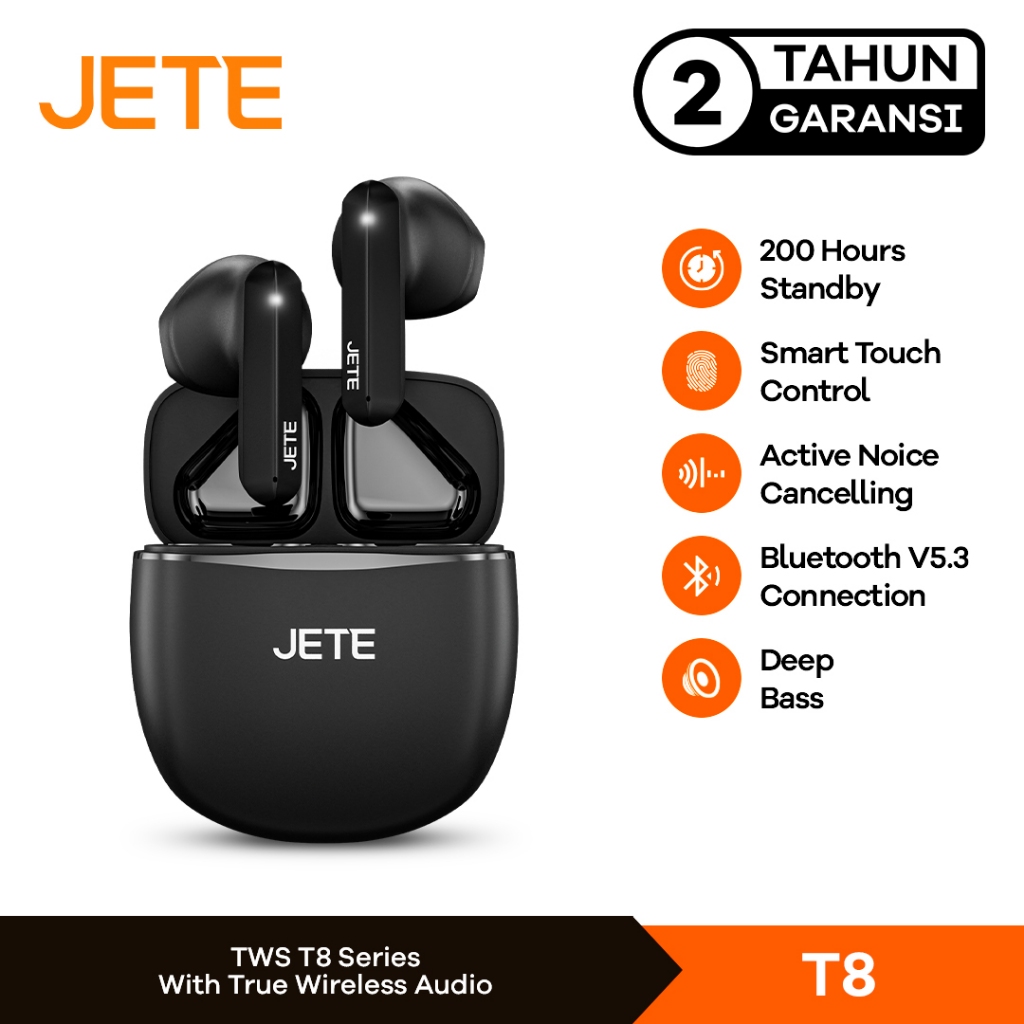 TWS Earbuds Headset Bluetooth | Earphone Bluetooth JETE T8 - Garansi  2 Tahun