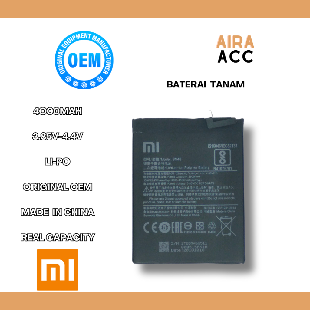 BATERAI REDMI 7 / REDMI NOTE 8 BN46 ORI OEM Batre Untuk Redmi Note 8/REDMI 7 Original OEM Tipe BN46