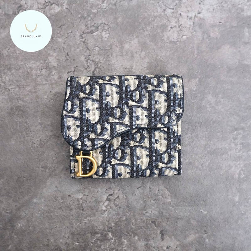 Dior Saddle Lotus Trifold Wallet in Blue Oblique