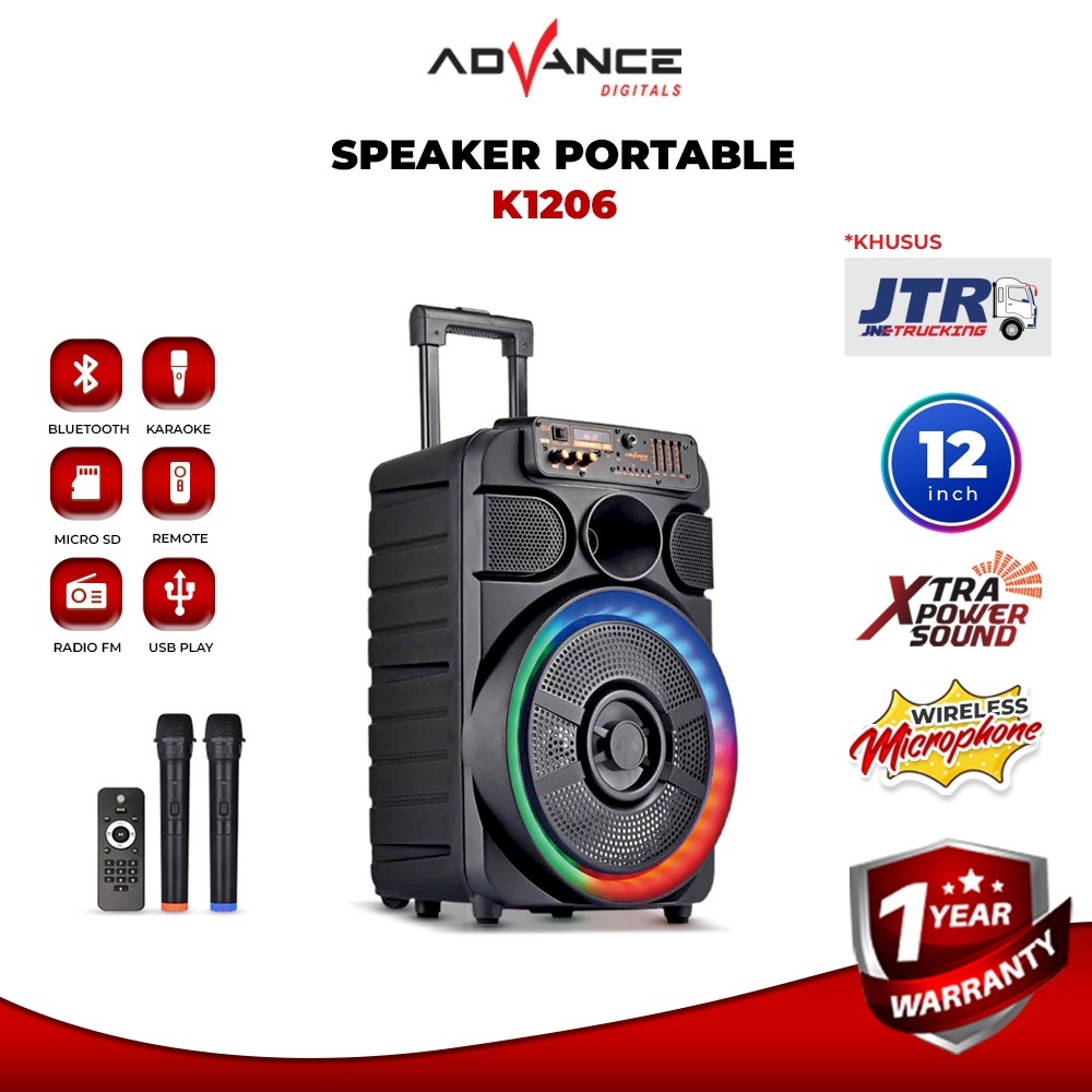 Speaker Portable Advance k1206 / K 1206 + 2 Mic Wireless