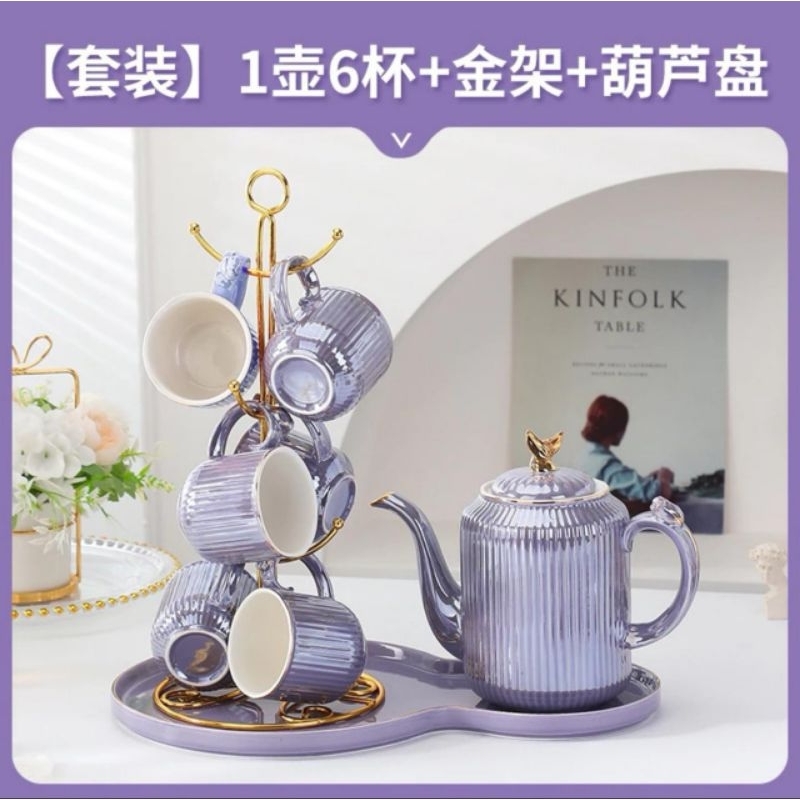 Set Mug Ceramic White Gold Emas Teko Minimalis Mewah Pearl Tea Set Cangkir Set Gold Putih Cangkir Pi