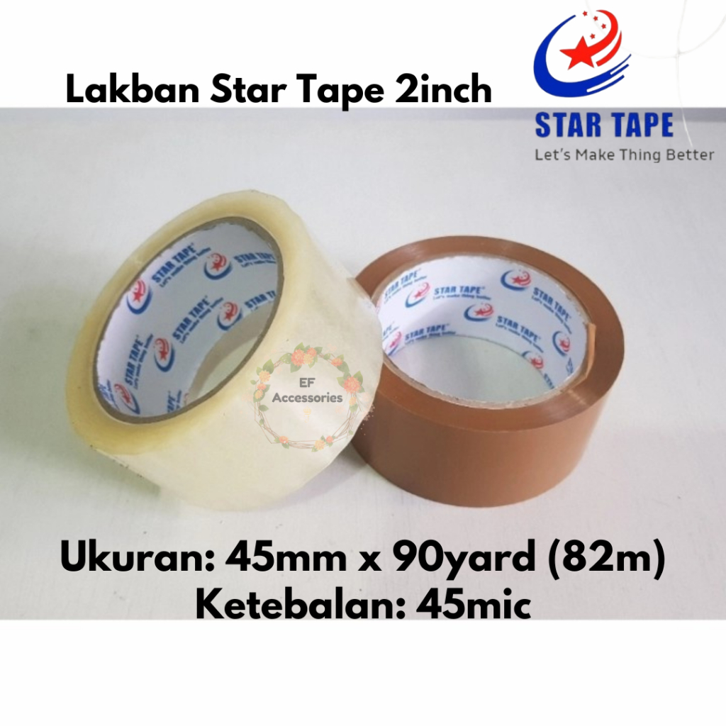 

LAKBAN BENING / COKLAT 2 INCH X 90 YARD (45mm x 82m x 45micro) MERK STAR TAPE PLAKBAN ISOLASI TAPE PACKING LENGKET PEREKAT BERKUALITAS UKURAN 45 mm x 82 Meter HARGA MURAH